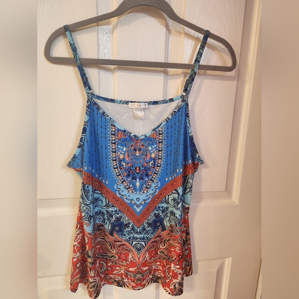 Venus Printed Cami Top Woman's Boho Strappy Tank Sleeveless Blouse Multicolor